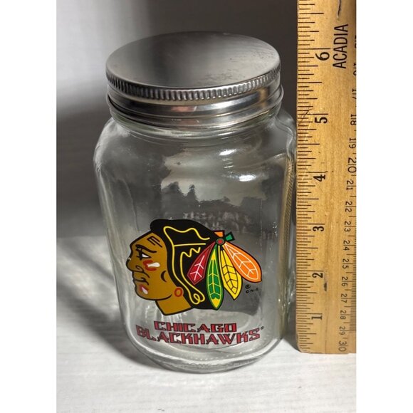 Chicago Blackhawks Glass Mason Jar Mug With Handle & Metal Lid 6" Tall - Picture 8 of 10